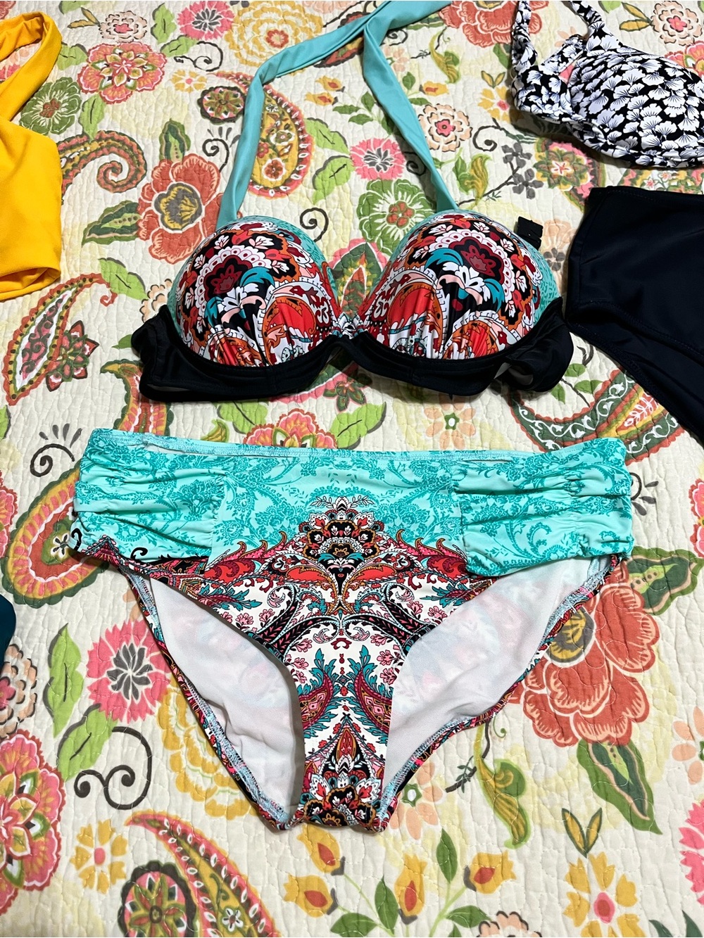 Skye Swimwear Paisley Halter Bikini - Turquoise, Red & Black